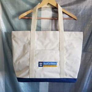 Royal Caribbean International Tote Bag White Blue Canvas Pocket Travel Beach